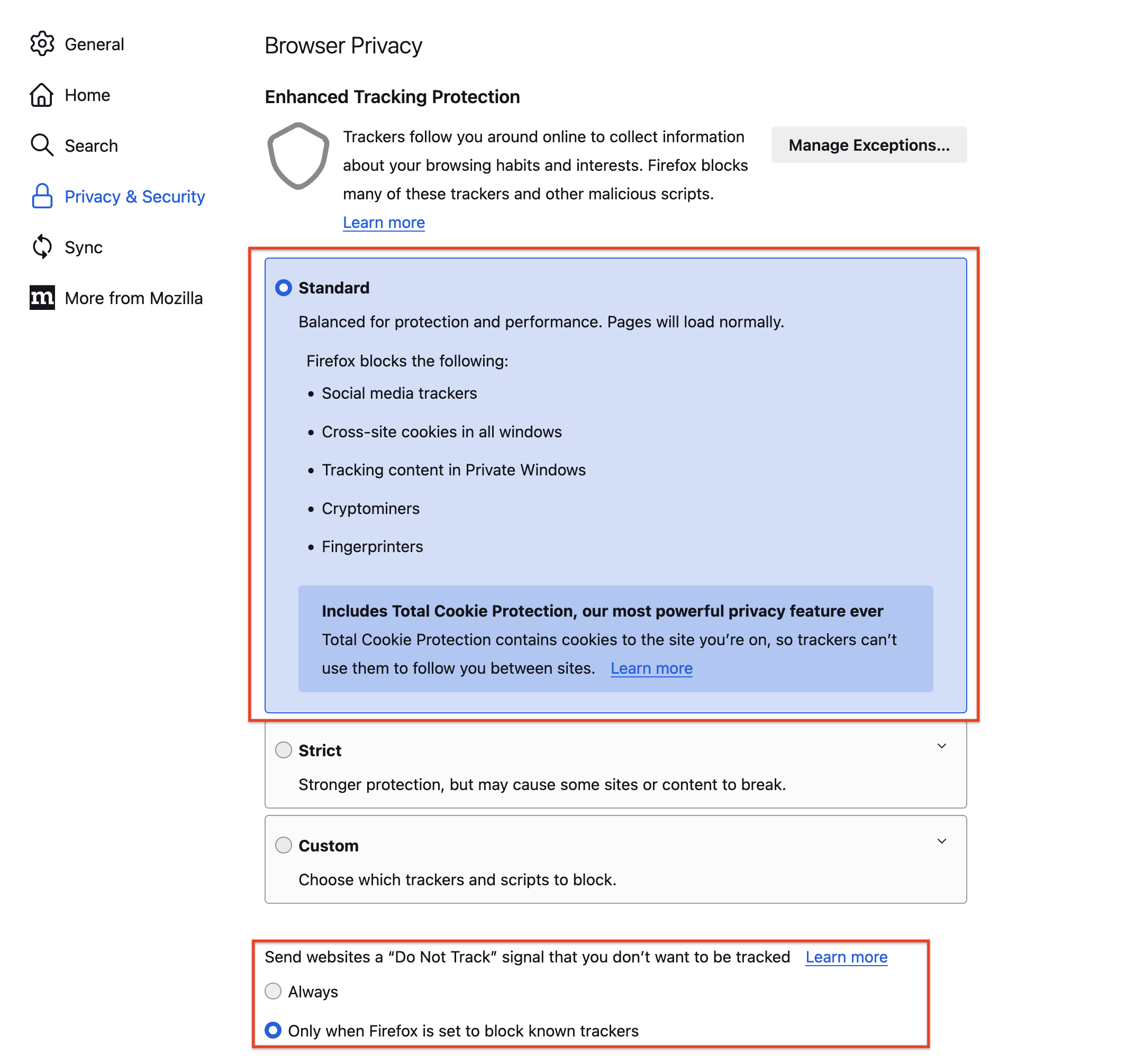 Firefox settings